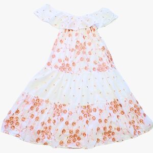 Oliphant White Gold Tiered Maxi Dress Embroidery Fairy Whimsical Flowing Sz M